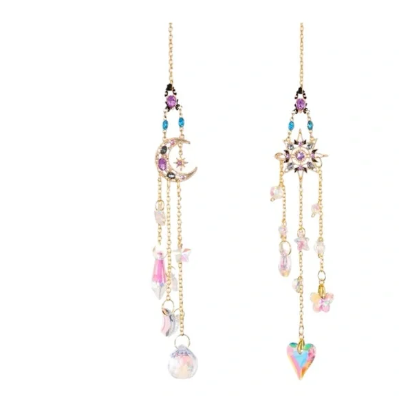 Rhinestone Moon or Star Sun Catcher with Multiple Crystals and Chain - Picture 2 of 11